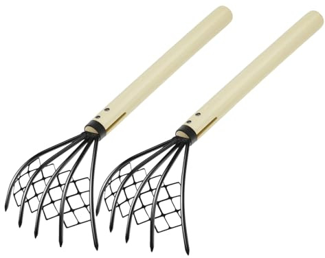 Abaodam 2 Pezzi Rastrello per Frutti di Mare con Manico in Legno Strumento Manuale Leggero e Resistente per Scavo di Telline Vongole e Gusci sulla Spiaggia Pratico e Durevole