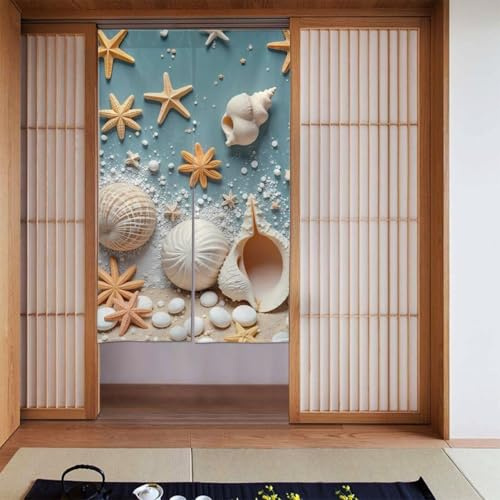 ZSUUGJ Muscheln Seestern weicher stilvoller Stoff Türvorhang Raumteiler für Privatsphäre und Lichtblockierung, ideal für Wohnzimmer, Schlafzimmer, Küche, Büro