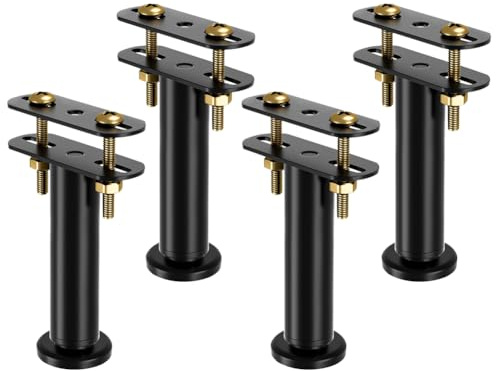 LUPATDY Gambe del Letto Regolabili in Altezza 15-25 cm, 4 Pezzi, Set di Rinforzo per Travi Centrali e Rete a Doghe, Robusti Piedini di Supporto per Telaio del Letto (Nero)