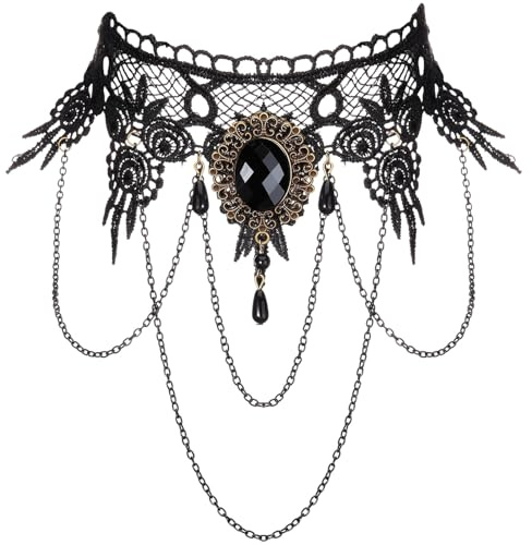 GUIZIYAO Gothic Halskette, Schwarz Spitze Kette, Choker Kette Damen Schwarz, Gotisch Choker, Vampir schmuck, für Halloween Party Zubehör, Karnevals Maskerade Party