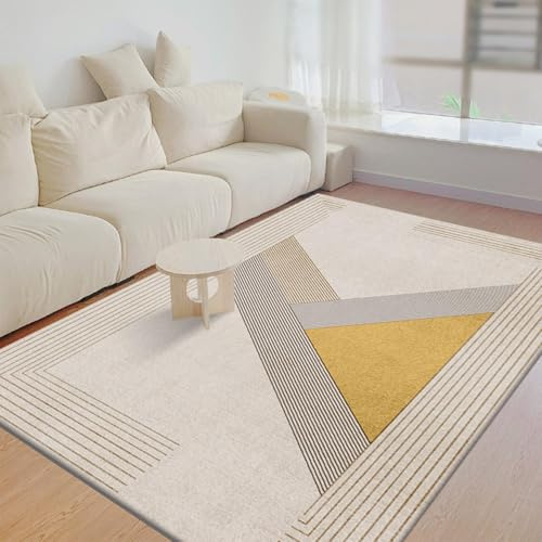 AUWUUA Modern geometrisk vardagsrumsmatta, 160 x 220 cm, enkla linjer, sovrum, tunn, mjuk, tvättbar, halkfri, för kontor, matsal, kök