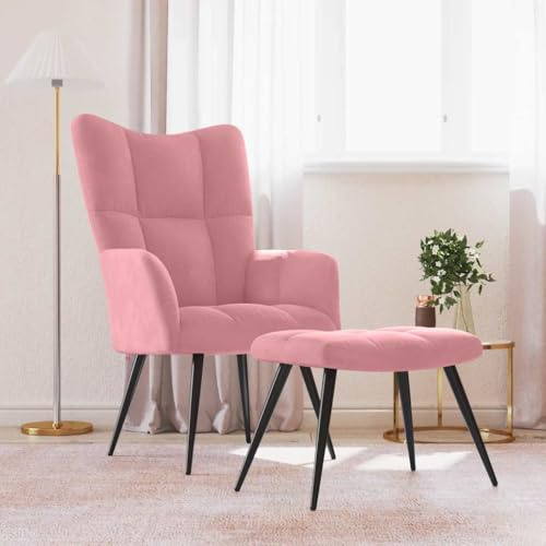 Mimdixy TV Sessel Loungesessel,Relaxsessel mit Hocker Rosa Samt,Lesesessel für Schlafzimmer & Lounge
