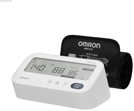 OMRON M3 Comfort AFib – Tensiómetro automático de brazo con detección de fibrilación auricular + funda IntelliWrap, medición de 3 vías, 2 memorias, perfecto para el hogar y la prevención