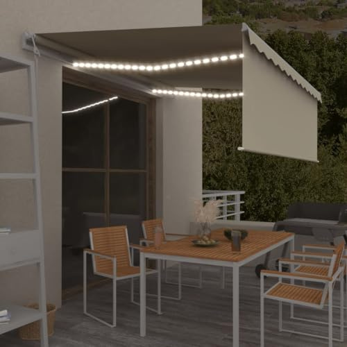 Tenda da sole automatica con illuminazione a LED e sensore vento, 4 x 3 m, color crema, tenda parasole retrattile per terrazza