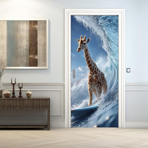 Giraffe Türtapete Selbstklebend 70 x 200, Meer Wellen Türbilder Türfolie Türposter Türaufkleber Selbstklebende PVC, Türdeko Giraffe,(ST0281)