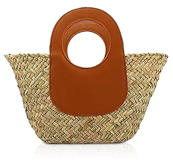 Stråväska, strandväska, axelväska, handväskor, korgväskor for kvinnor, rotting, sommar, flerfärgad for högtidspicknick, dagligen(Brown)