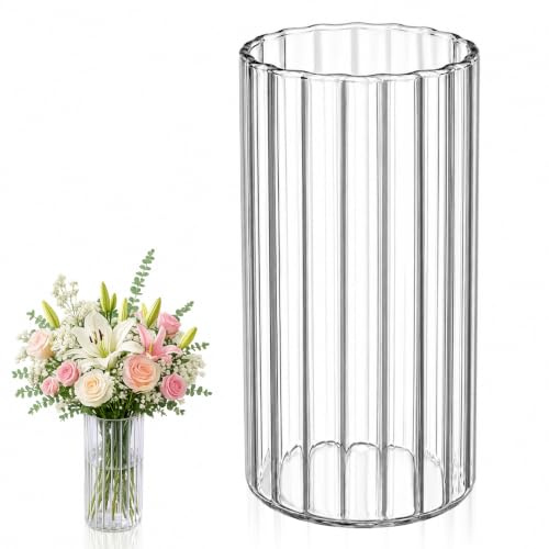 Ehanfus Jarrón de Cristal Transparente, Jarrones para Flores, Floreros Decorativos Modernos, para Sala de Estar, Cocina, Oficina, Centros de Mesa de Boda (9 * 20cm)