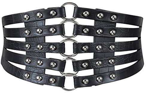 U Scinan Hollow Out Rivets Cinch Belt Tied Corset Elastic Wide Waist Belt Underbust Waistband for Summer Beach Weeding