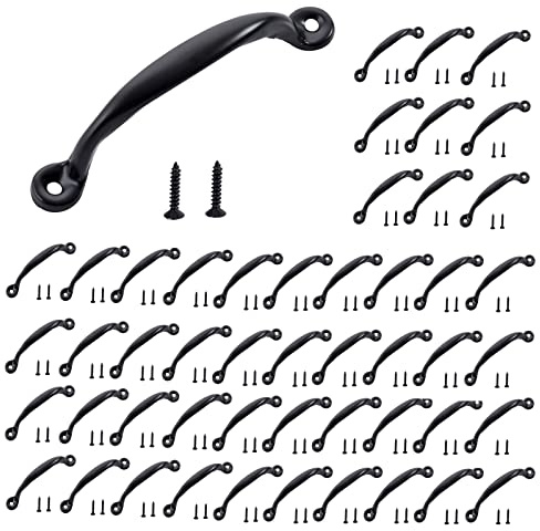 HOME MASTER HARDWARE 4-7/8 inch Cabinet Pull Handle 50 Pack, Door Pulls for Wooden Kitchen Furniture, Closet, Drawer, Barn Door Hardware, Gate Handles Black Finish with Screws