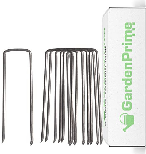 Garden Pegs Staples Stakes U Shaped Nail Securing Lawn Pins 4 inch Galvanised Ground Pegs for Weed Control Artifical Grass Membrane Fabric Matting Netting by GardenPrime (100 pack, 4/100mm length)