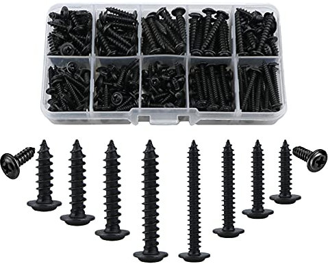 M3,M4 Self Tapping Screws Metal with Washers,280 pcs Pan Head Phillips Self Drilling Wood Screw Assortment Kit,10 Types(8/10 / 12/16/20 / 25mm),Round Countersunk Machine Screw Fasteners(Black)