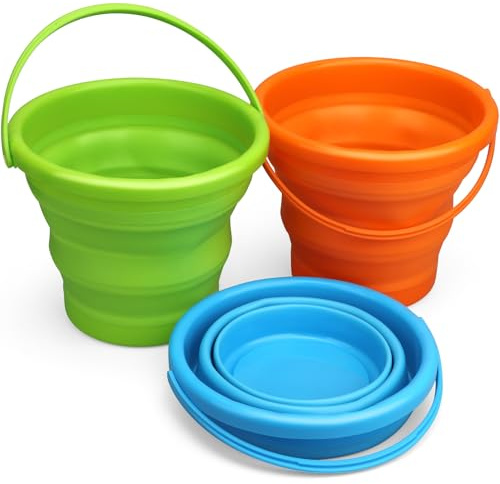 Anzmtosn 3 l runder faltbarer Strandeimer, großer Silikon-Eimer, Sandeimer, faltbarer Eimer, Sand-Strandspielzeug für Kinder, Erwachsene, Strand, Spielen, Campingausrüstung, Hundenäpfe, Camping