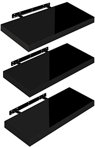 WOLTU Mensola da Muro, Set di 3, Scaffale Sospeso da Parete Libreria Piccola per Soggiorno Cameretta Porta CD DVD, Pannello MDF 50x22,9x3,8cm, Nero, RG9477sz-3