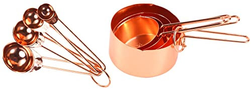 OICIB Gold Steel Measuring Cups and Spoons 8 Measurements,Pouring Spouts & Mirror for Baking and