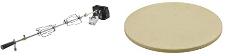 RÖSLE Premium-Drehspieß, Hochwertiger Grillspieß BBQ-Stationen Traglast 10 kg & Vario Pizzastein, Hochwertiger Pizzastein aus Cordierit zur Zubereitung von Pizza, 30 cm