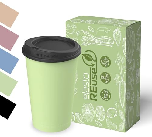 elastoREuse - Taza de café para llevar de 250 ml reutilizable para bebidas calientes - Taza reutilizable para café para llevar sostenible y apta para lavavajillas - Pequeño vaso de plástico