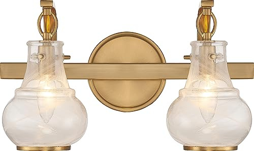 Savoy House 8-4417-2-322 Adams Modern Vintage Traditional White Strie Glass Bathroom Vanity Wall Light, 2-Light 120 Total Watts, 9 H x 16 W, Warm Brass