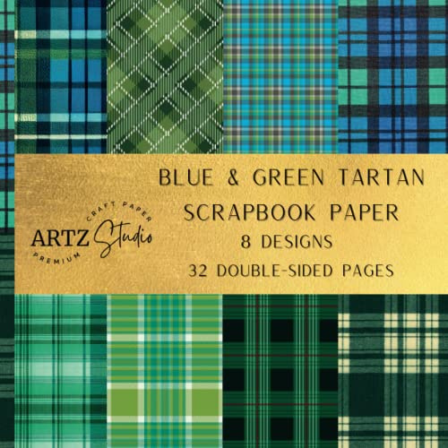 Blue & Green Tartan Scrapbook Paper - 8 Designs - 32 Double-Sided Pages: Crafting Made Easy with Our Premium Scrapbooking Paper Selection