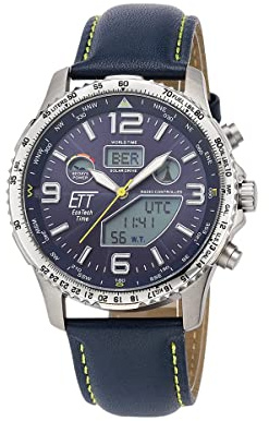 ETT Eco Tech Time Funk Solar Weltzeit Herren Uhr Chronograph mit Leder Armband EGT-11574-31L