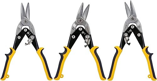 TOUGH MASTER Aviation Snips 10 250mm Cr-V Steel Cutting Shears Perfect for Cutting Aluminum and Metal Sheets Heavy Duty Aviation Tin Snips with Non-Slip Wear-Resistant TPR Handle (Set of 3)