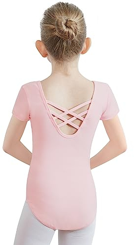 PLIKSUVER Ballettanzug Mädchen, Kinder Ballett Trikot Kurzarm Ballett Gymnastik Turnanzug Tanz-Body aus Baumwolle für Damen Kinder Schwarz Weiß Rosa(Größe 110-170)