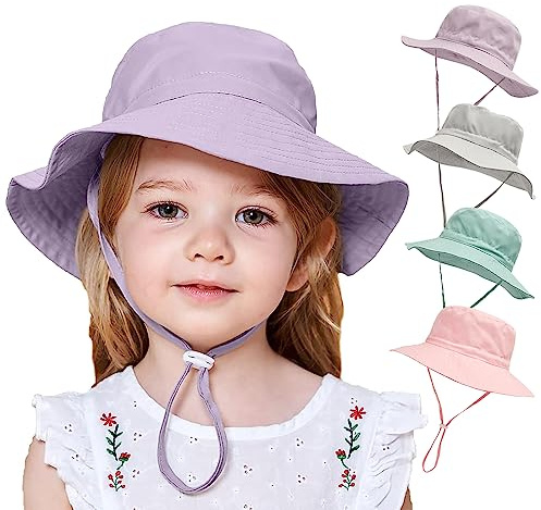 YANWANG Cappello da Sole a Secchiello Regolabile per Bambini, Cappello da Spiaggia con Protezione Solare UPF 50+ per Bambini Ragazzi Ragazze(Viola,6-24Months)