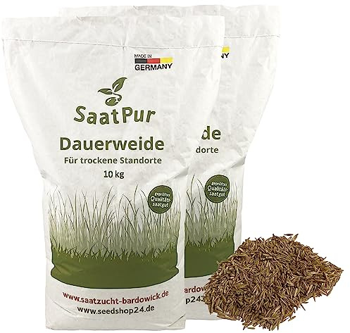 SaatPur® Dauerweide für trockene Standorte, 20 kg für 6.000 m², Hoher Futterwert für strukturreiches Futter, dichte Narbe, geeignet für stark beanspruchte Pferdeweiden, Neusaat und Nachsaat