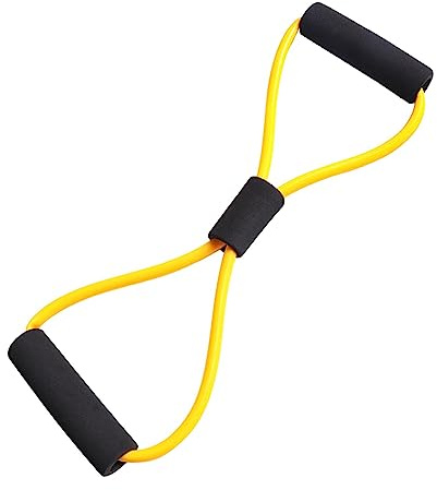 rockible 8-förmiges Widerstandsband, Krafttraining mit Griff, Brust-Expander, Übungsschlauchband für Yoga, Schulter, Rücken, Fuß, Bein, GELB