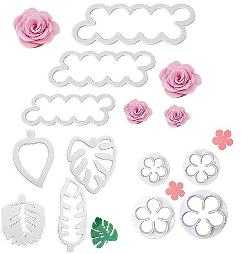 11 Pcs Cookie Cutters, Modelling Tools for Cake Decorating, Tropical Leaf Cookie Leaf Mini Cutters, Rose Petal Cake Cutters, Petal Cookie Cutters, DIY Baking Accessories