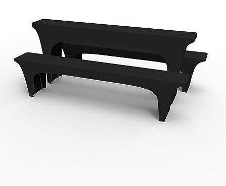 Stoff-Kollektion - Hussen Bierzeltgarnitur aus Polyester - Stretch Bierbank- & Biertisch Festzeltgarnitur aus 1x Biertischbezug 220x70x70cm & 2X Bierbankbezug 220x25x45cm - Schwarz 190g/m²
