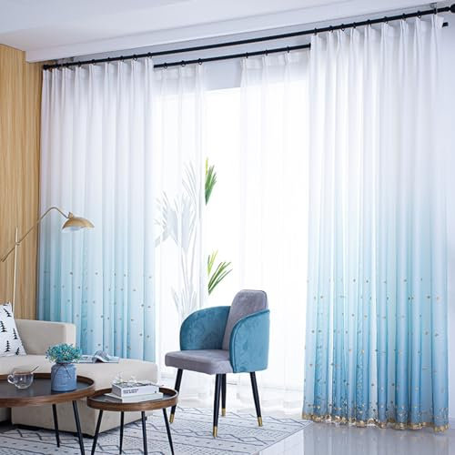 RILOOP Voile gardinen Vorhänge halbtransparent Schals Vorhang kurz Wohnzimmer Gardinen100WX240H(cm) Azul