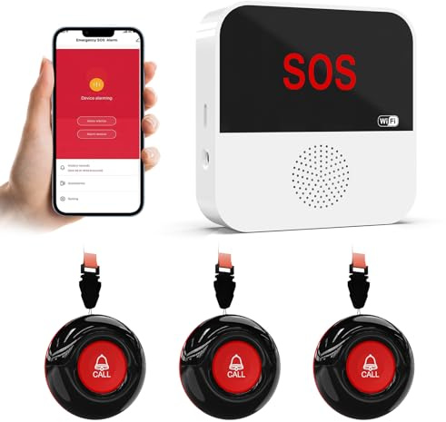 SanJie Wi-Fi Wireless Caregiver Pager Call Button for Elderly at Home - Alert Systems with App Remote Alerts & Device Sharing Suitable for Seniors & Patients and People with Disabilities