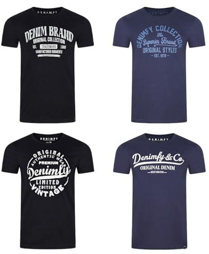 DENIMFY DFNuri Lot de 4 t-shirts d'été en coton pour homme - Coupe droite - Col rond - Manches courtes - Avec logo imprimé - Noir, blanc, bleu, vert, rouge, gris - Tailles S, M, L, XL, XXL, 3XL, 4XL