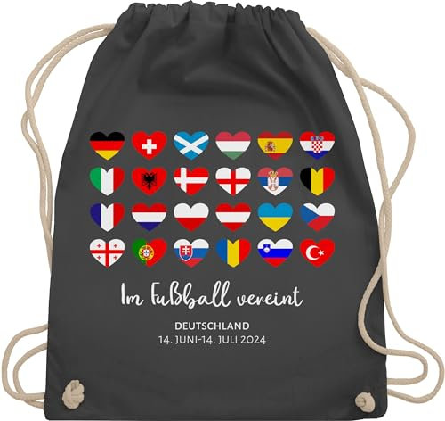 Shirtracer Turnbeutel Rucksack - WM Taschen - Im Fußball vereint - Deutschland EM 2024 Länder - Unisize - Dunkelgrau - deutschland-fanartikel fußball-em fanartikel europameisterschaft germany beutel