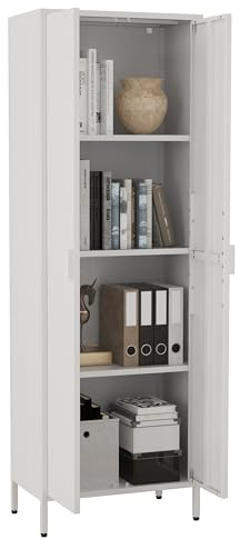 VCM Büroschrank mit 4 Fächern | Bücherschrank | Metallschrank | Maße ca. H. 180 x B. 60 x T. 35 cm - Flokas XL Weiß