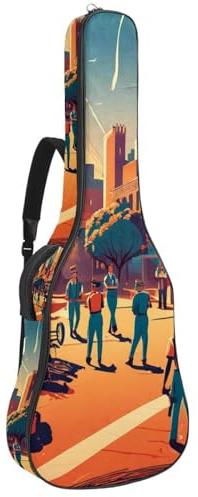 Gigbag für Akustikgitarre, wasserdicht, 40/41/42 Zoll, mehrere Taschen, schützende Schwammschicht, Arbeitstag-Muster, Mehrfarbig Nr. 08, 42.9x16.9x4.7 in, Gitarrentasche