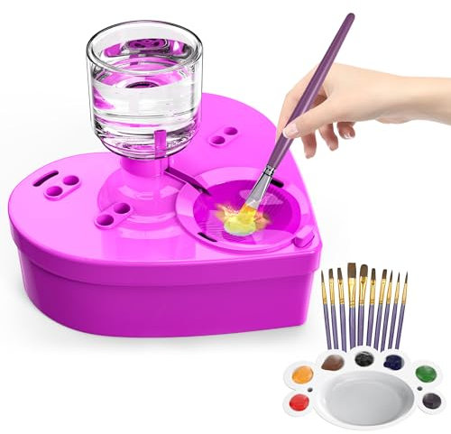 FJB Paint Brush Cleaner, 1250ml Paint Brush Washer with Larger Water Reservoir, Brush Holder for Cleaning & Drying, PaintBrush Rinser come with Palette and Brush for Acrylic, Watercolor, ect (Purple)