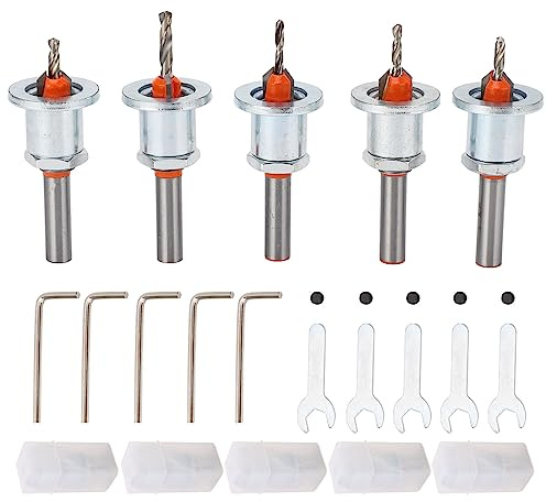 Juego de Brocas Avellanadoras, 5 Piezas Brocas Avellanadoras Ajustables con Llave Hexagonal, Brocas Cónicas de Acero de Aleación, Brocas Avellanadas para Carpintería, Metal