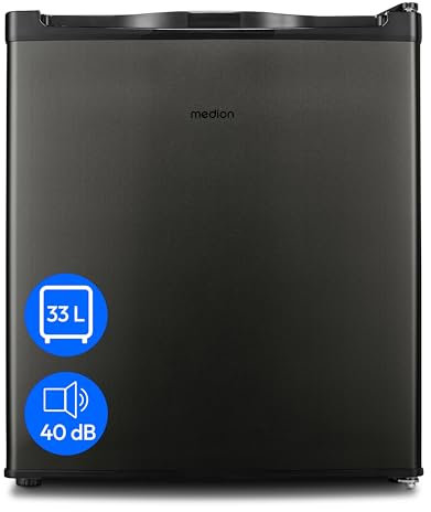 MEDION Mini Gefrierschrank (33 Liter Nutzinhalt, 51cm hoch, höhenverstellbare Füße, Griffmulde, manuelle Temperatureinstellung, Stern-Einstufung 4 Sterne, MD37675) grau