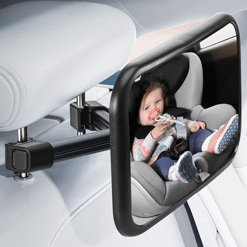 JIZZU Spiegel Auto Baby Rückbank, Autospiegel Baby Rücksitz mit Haken Clip 360 Grad Drehung, Bruchsicherer Autospiegel, Groß Vision Rücksitzspiegel