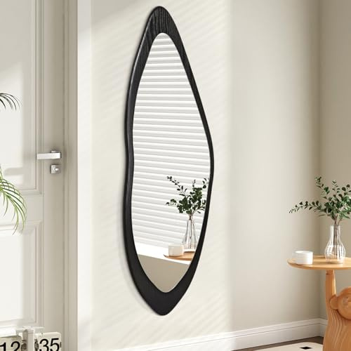 AAZZKANG oregelbunden väggspegel full längd stor trä inramad spegel 120 x 40 cm svart asymmetrisk helkroppsspegel för sovrum vardagsrum entré