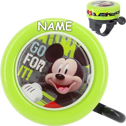 alles-meine.de GmbH Fahrradklingel - Mickey Maus - incl. Name - universal auch für Roller und Dreirad Laufrad/Kinderfahrrad - Klingel für das Fahrrad - Kinder Jungen & Mädchen ..