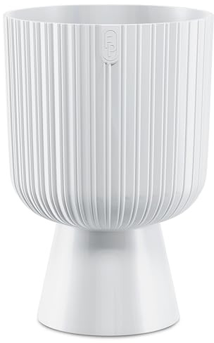 DIKEL Pot de fleurs - Diamètre : 18 cm - Hauteur : 26 cm - Avec structure striée et pied stable - Cache-pot au look moderne - Pot de fleurs idéal pour la décoration intérieure - Blanc