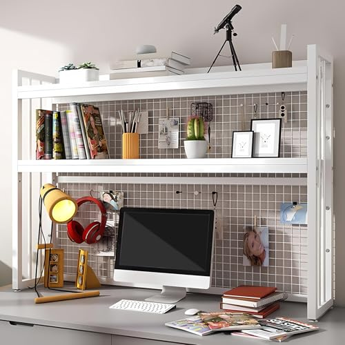 Ahtadums Schreibtisch Bücherregal 3 Etagen Verstellbar Perfekter Regal Organizer Tischregal für Computertisch, Holz und Metall Monitorständer Groß für Büro Zuhause Arbeitszimmer Wohnheim (B, 55cm)