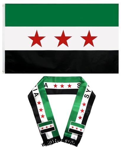 Flagge Syrien,Syrien-Flagge 90x150 cm,Syrisch Flaggenschal 135x14 cm | Doppelseitiger Syrischer Schal,Syrische Flagge,Syrischen Fahne,Syrischer Flag mit Messingösen,Wetterfeste Fahnen für Outdoor