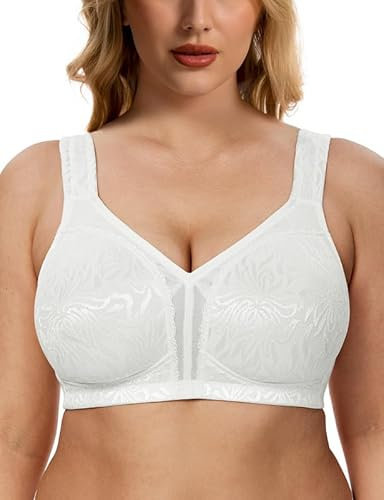WingsLove Women's Full Coverage Plus Size Everyday Bra Minimizer Wireless Non Padded Wide Straps Comfort and Support for Large Bust(White, 38G)