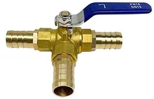 Brass 3 Way Ball Valve Hose Tap Connector 1pc L Port Quick Connector Adapter for Water Oil Air Gas 8mm Barb 6/8/10/12/14/16/19/25mm Hose Barb Three Way Valve Adapter