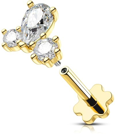 OUFER 16 g guld helix piercing inre gänga brosk öronpiercing klar CZ Tragus örhänge kirurgiskt stål 316L Conch Lobe Lip Stud för kvinnor 6 mm, 16G6mm, Rostfritt stål, Kubisk zirkon