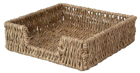 FSSTUD Cocktail-Serviettenhalter aus Wasserhyazinthe, Bauernhaus, flacher Serviettenhalter, Korb, quadratisch, gewebter Serviettenspender, kleines Gästehandtuch, Tablett, Küche, Mittagessen