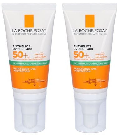 La Roche-Posay Anthelios Gel-Creme SPF50+ [2er-Pack] x 50 ml | Sonnenschutz für das Gesicht mit glänzendem Finish, wasser- und schweißbeständig